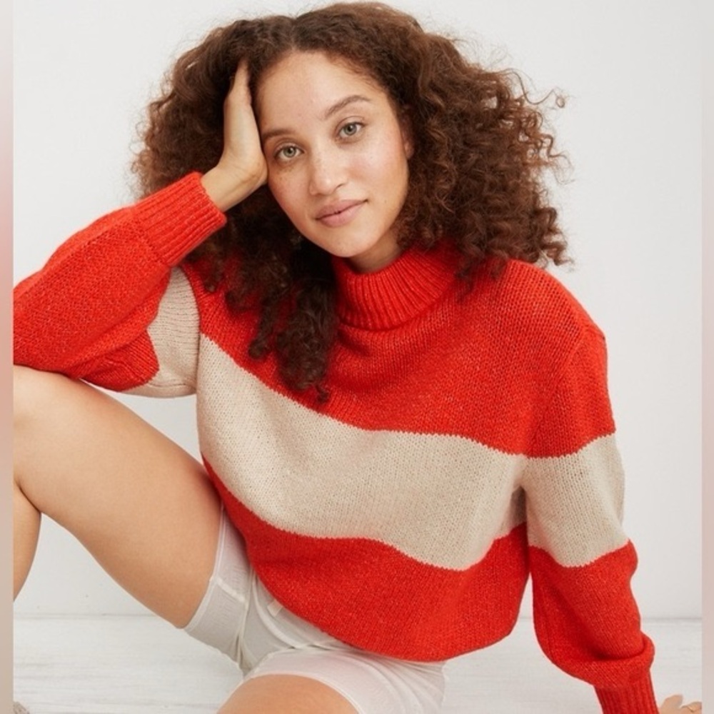 Aerie Colorblock Mock Neck Sweater – XL